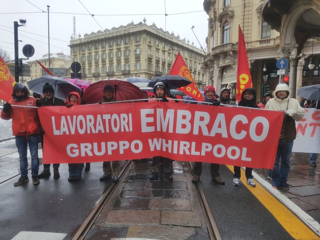 Diocesi Torino: corteo dei lavoratori ex Embraco in piazza Castello a Torino nel 2018